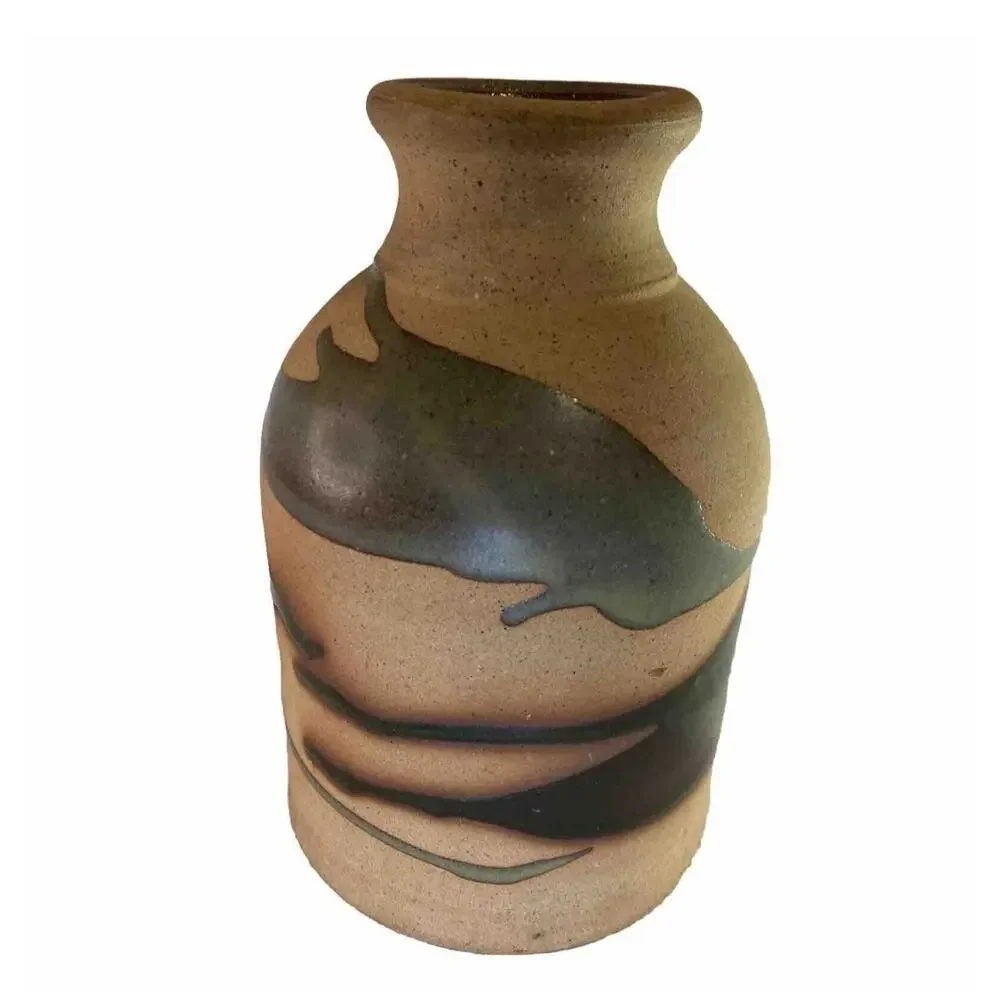 Vtg Alfadom Stoneware Vase Drip Glaze Signed Dominican Studio Pottery Earth Tone